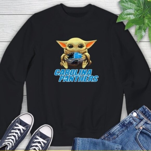 Carolina Panthers Baby Yoda Star Wars NFL Football Christmas Sweatshirt 91 - Picture 1 of 5